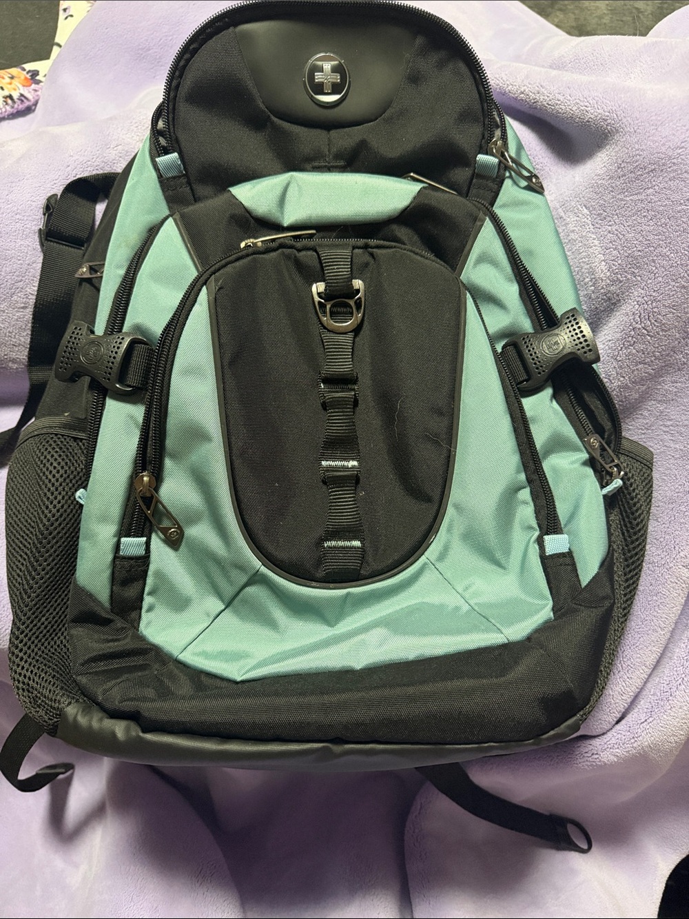 Black and Teal Men's Backpack Swissdigital Design Laptop Bag